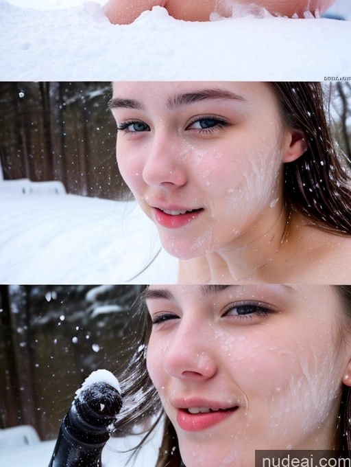 ai nude image of there are two pictures of a woman in the snow with snow on her face pics of Dildo Reveal 18 Snow Close-up View Cumshot