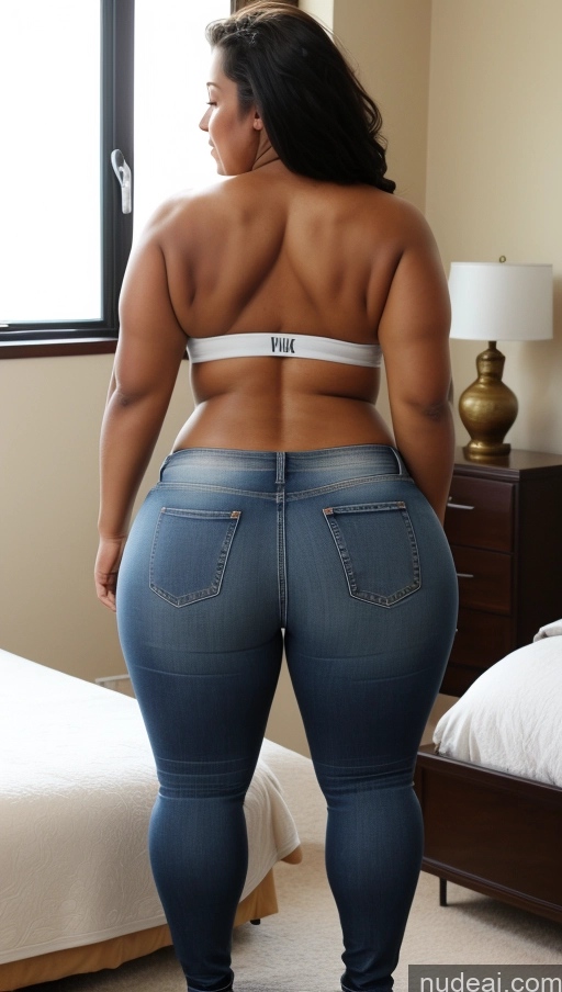 ai nude image of araffe woman in jeans and a bra top standing in a bedroom pics of Big Ass Big Hips Athlete Bedroom Jeans