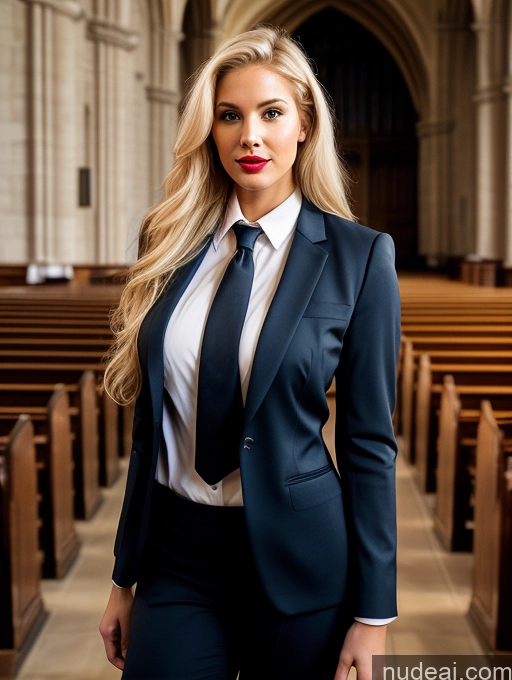 related ai porn images free for Woman One Busty Beautiful Lipstick Perfect Body 20s Blonde Long Hair White Church Suit Shirt Tie