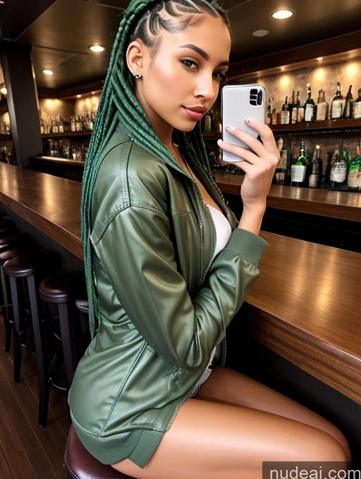 related ai porn images free for One Braided Seductive Model Skinny Beautiful 18 Green Hair Latina Bar Mirror Selfie Dress Jacket Front View