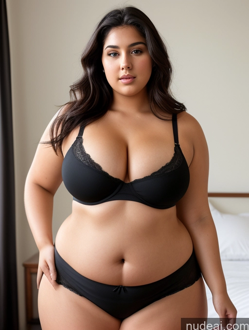 ai nude image of araffe woman in a black bra and panties posing for a picture pics of Woman Thick Chubby Fat Big Hips Big Ass Busty 18 Black Hair Arabic Crop Top Panties