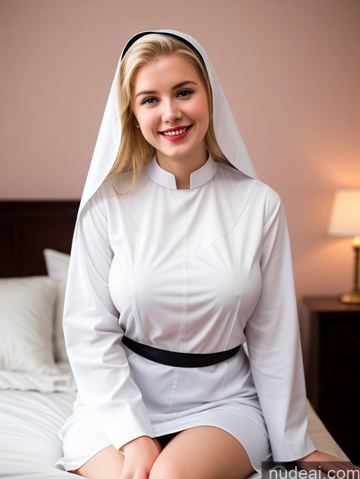 ai nude image of arafed woman in a nun costume sitting on a bed pics of Woman Perfect Boobs Happy Long Hair Bedroom Blonde Beautiful Lipstick Fairer Skin British Nun 18