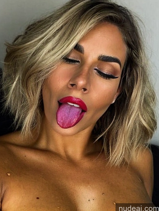 ai nude image of a close up of a woman with a big breast and a pink tongue pics of Milf Busty Perfect Boobs Small Tits Lipstick Skinny Short Hair Tanned Skin Dark Skin Oiled Body 50s Laughing Ahegao Blonde Brazilian Skin Detail (beta) Sleeping Nude Dark Lighting Detailed Last