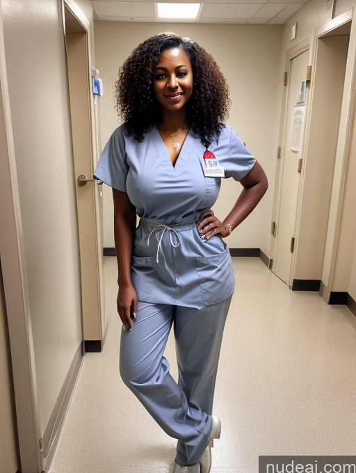 ai nude image of arafed woman in scrubs standing in a hallway in a hospital pics of Woman One Perfect Boobs Big Ass 20s Brunette Black Perfect Body Curly Hair Detailed Nurse Hospital