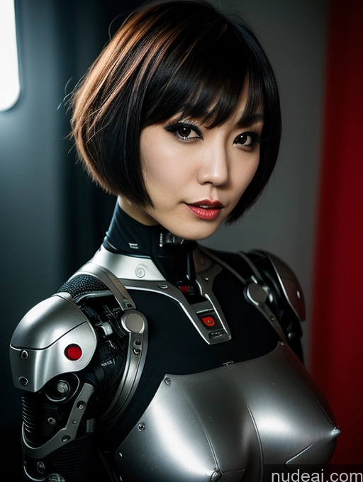 ai nude image of there is a woman in a futuristic suit posing for a picture pics of Pubic Hair Short Serious Busty Vampire Japanese Cyborg Short Hair Laughing