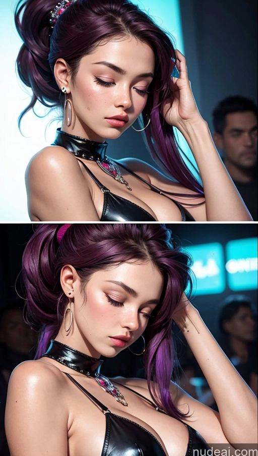 ai nude image of a close up of a woman with purple hair wearing a black top pics of 18 Busty Orgasm Egyptian Club Sleeping Dress Sad Purple Hair Ponytail