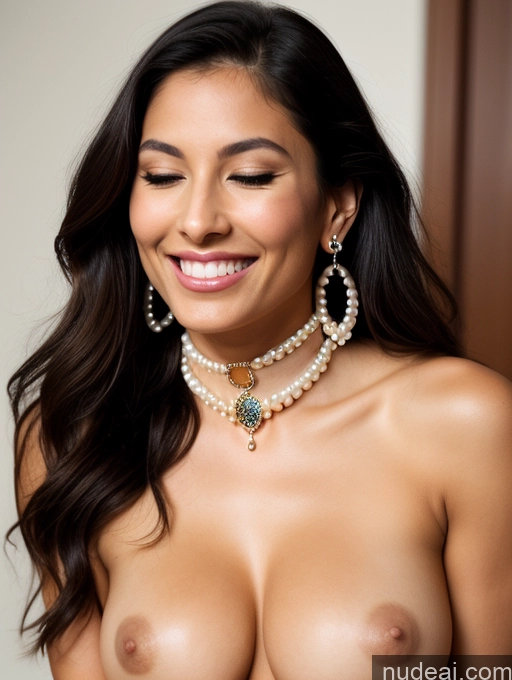 ai nude image of arafed woman with a necklace and pearls smiling and posing pics of Perfect Body Sexy Face Seductive Happy Nude Choker Pearl Jewelry Native American Orgasm Small Tits