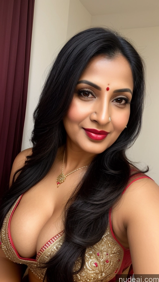 related ai porn images free for Woman One Perfect Boobs Beautiful Close-up View Lipstick Indian Black Hair 40s Slicked Sari Cleavage