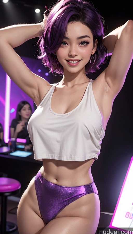 ai nude image of araffe woman in a white top and purple panties posing for a picture pics of 18 Happy Club Egyptian Purple Hair Tank Top Pixie