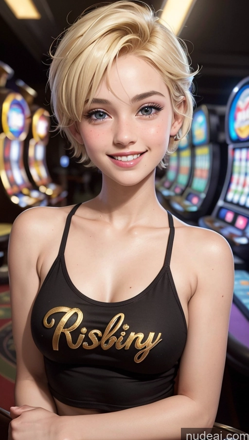 ai nude image of a close up of a woman in a black top in a casino pics of 18 Happy Egyptian Tank Top Pixie Blonde Casino