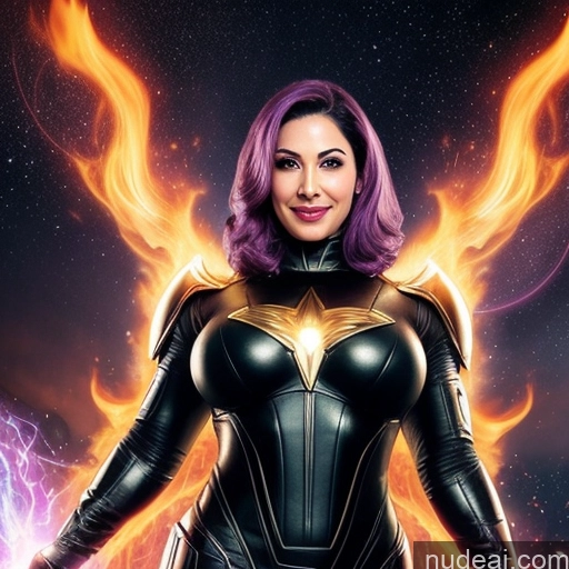 ai nude image of a woman in a black suit with purple hair and a purple hair pics of Muscular Perfect Body 30s Science Fiction Style Powering Up Heat Vision Dynamic View Perfect Boobs Ahegao Sexy Face Hell Laughing Middle Eastern Slicked Small Tits Abs Happy Purple Hair Sci-fi Armor Salwar Superheroine Several