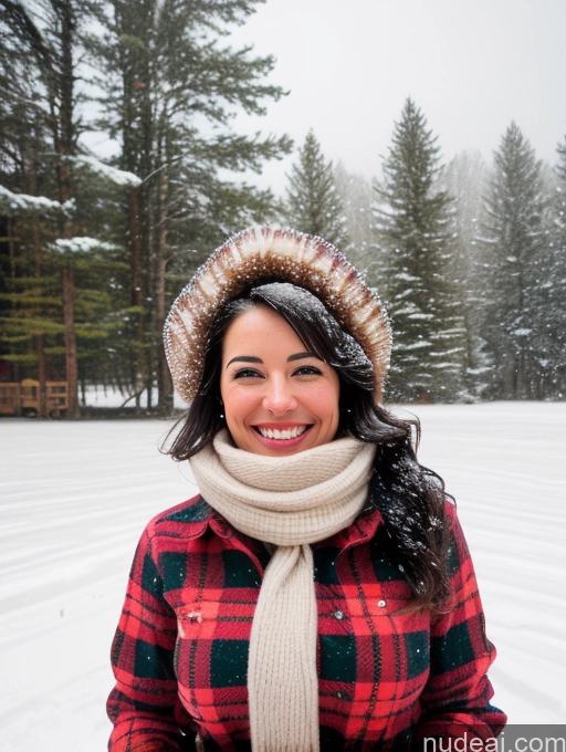 ai nude image of smiling woman in red and black plaid coat and hat in snow pics of Woman Small Tits Skinny Pubic Hair 30s Happy Black Hair Native American Snow Lumberjack