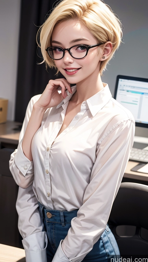 related ai porn images free for 18 Happy Blonde Small Tits Office Skinny Pixie Shirt Glasses