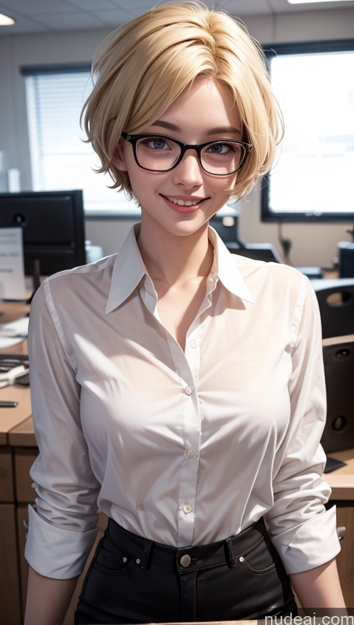 related ai porn images free for 18 Happy Blonde Small Tits Office Skinny Pixie Shirt Glasses