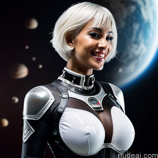 ai nude image of there is a woman in a futuristic suit posing for a picture pics of 30s Ahegao Sexy Face Laughing Happy Short Hair Black Hell Close-up View Leather Lingerie Transparent Perfect Boobs Perfect Body Small Tits Cyborg Busty White Hair Space Suit Detailed Alternative