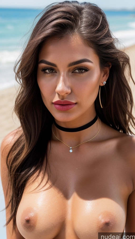 related ai porn images free for Perfect Boobs Beautiful Perfect Body Tanned Skin Oiled Body Lipstick Pouting Lips 20s Woman Diamond Jewelry Front View Brunette Nude Choker High Socks Beach