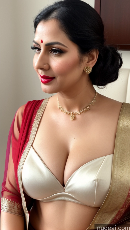 related ai porn images free for Woman One Beautiful Lipstick Black Hair Slicked Close-up View Detailed 40s Sari Cleavage Simple Busty Perfect Boobs Fairer Skin