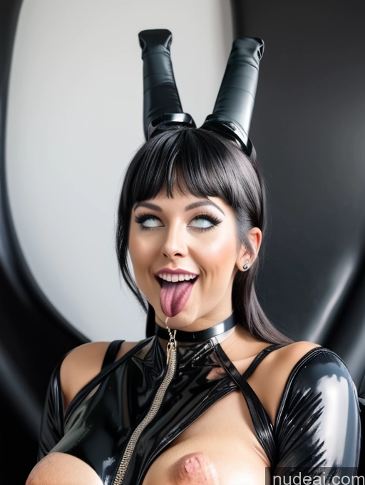 ai nude image of araffe in latex with a large boosie sticking out her tongue pics of Ahegao (smile) Beautiful Perfect Boobs Abs Busty Perfect Body Oiled Body Choker Latex 18 Topless Goth High Socks