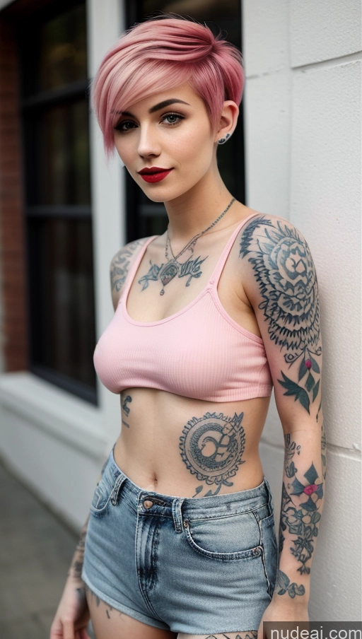 related ai porn images free for 18 Casual Pink Hair Pixie Lipstick Skinny Tattoos Small Tits White