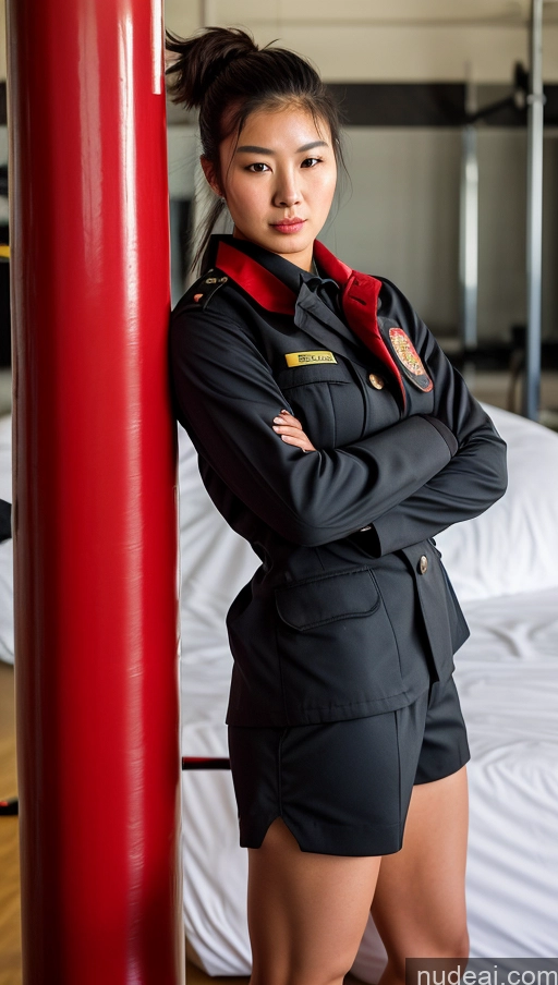 ai nude image of arafed woman in uniform posing in front of a red pole pics of Perfect Boobs Beautiful Perfect Body 18 Angry Messy Chinese Gym Oiled Body Big Hips Bow Tie Boots Military Martial Arts High Heels Firefighter