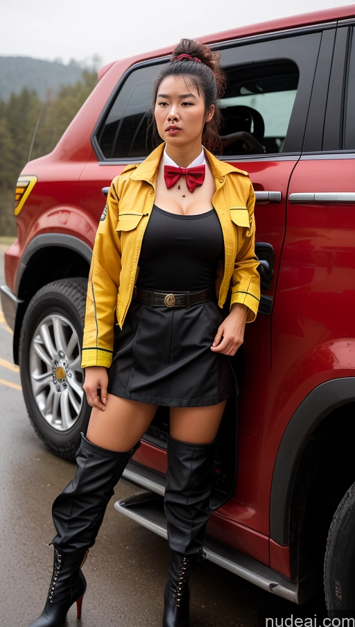 ai nude image of woman in black leather outfit leaning against red car with red bow tie pics of Perfect Boobs Beautiful Perfect Body 18 Angry Messy Chinese Oiled Body Big Hips Bow Tie Boots Military Martial Arts High Heels Firefighter Car