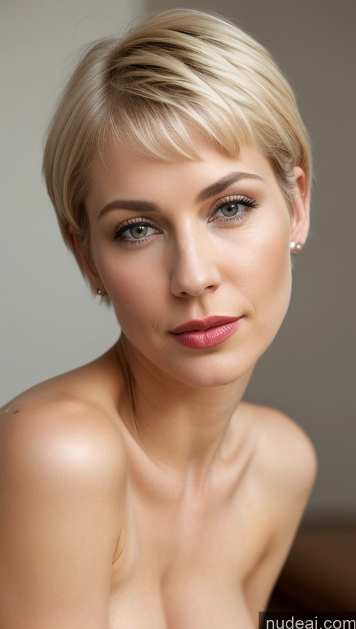 ai nude image of blond woman with short hair posing for a picture in a studio pics of Beautiful Sexy Face Seductive Skin Detail (beta) 50s Lipstick Short Hair Woman Pubic Hair Blonde Nude Czech Perfect Boobs