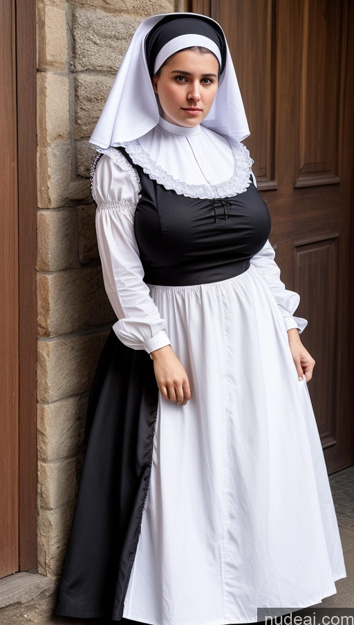 ai nude image of arafed woman in a nun costume standing against a wall pics of Huge Boobs Big Hips Thick Big Ass Perfect Body Nun Western Cleavage Victorian Dirndl Shocked Beautiful 18 Serious Italian