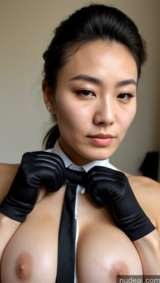 ai nude image of arafed asian woman in a black tie and gloves posing for a picture pics of 18 Messy Chinese Skin Detail (beta) Cumshot Bow Tie Big Hips Gloves Serious Milf Military Police