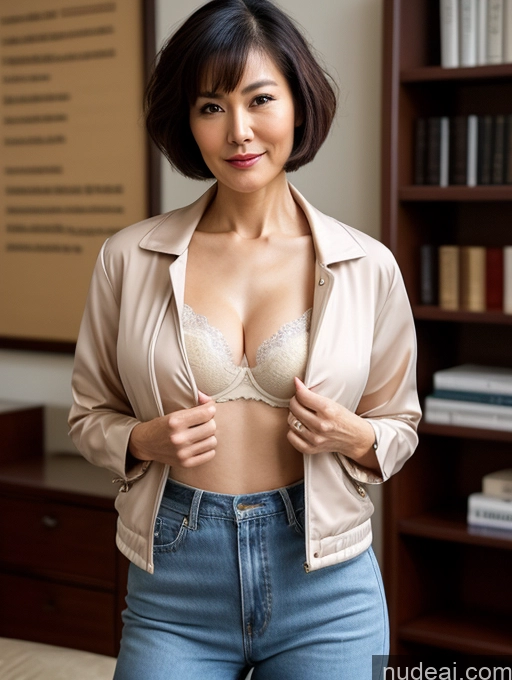 related ai porn images free for Woman Perfect Boobs Beautiful Perfect Body 70s Chinese Blouse Bra Jacket Professor Stylish Detailed Short Hair Cleavage