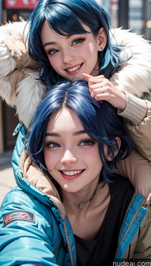 ai nude image of there are two girls that are posing for a picture together pics of 18 Pixie Blue Hair Happy Parka