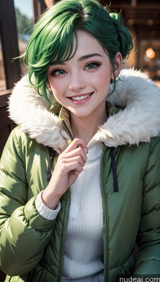 ai nude image of there is a woman with green hair and a green jacket pics of 18 Pixie Happy Parka Green Hair