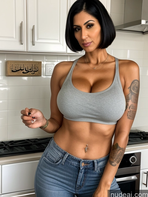 related ai porn images free for Eating Kitchen Serious Tank Top Jeans Cleavage Huge Boobs Tall Tanned Skin Long Legs Tattoos Front View 30s Milf Black Hair Bobcut Arabic