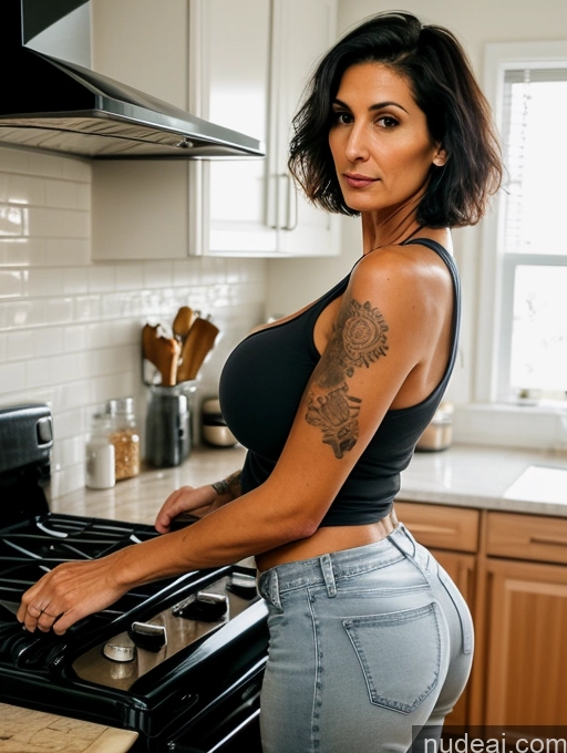 related ai porn images free for Eating Kitchen Serious Tank Top Jeans Cleavage Huge Boobs Tall Tanned Skin Long Legs Tattoos Front View 30s Milf Black Hair Bobcut Jewish