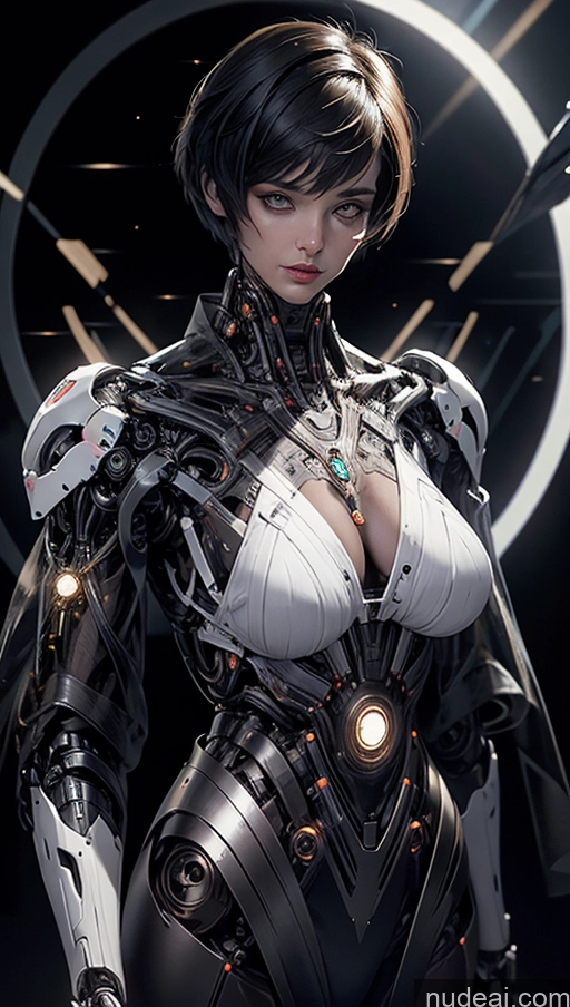 ai nude image of arafed woman in a futuristic suit with a sword and a light pics of Tanned Skin Pubic Hair Hairy Women Alternative Busty Short Hair Laughing Cyborg Jewelry Small Tits Sci-fi Armor Stargazing Futuristicbot V2