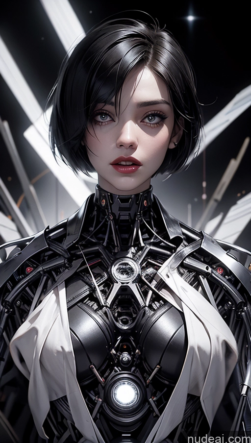 ai nude image of arafed woman in a futuristic suit with a futuristic light pics of Alternative Busty Short Hair Laughing Stargazing Futuristicbot V2 Lipstick Choker Latex Cyborg