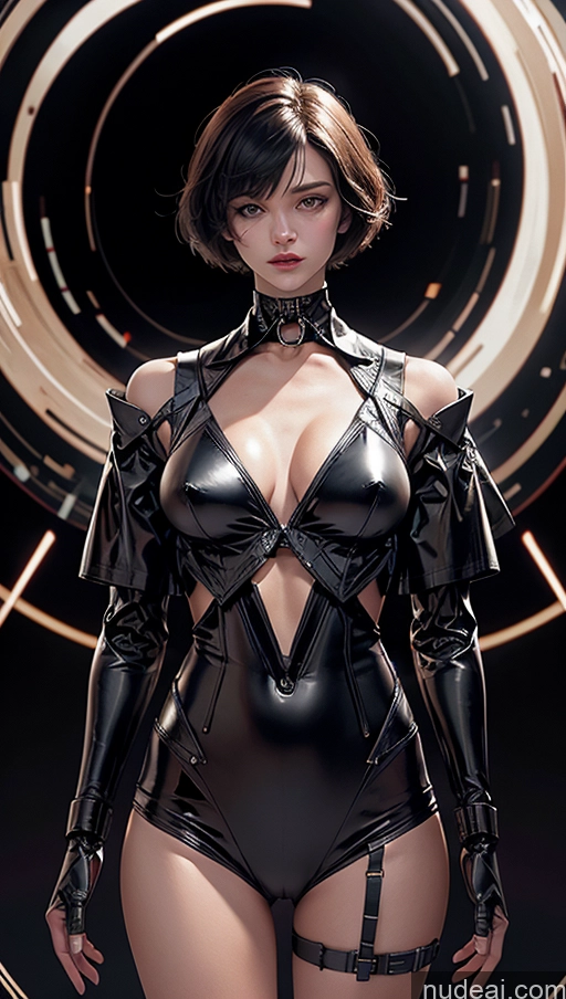 ai nude image of arafed woman in a black latex suit posing for a picture pics of Alternative Busty Short Hair Laughing Stargazing Futuristicbot V2 Lipstick Choker Latex