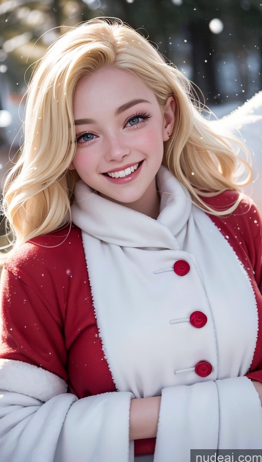 ai nude image of blonde woman in red and white coat smiling in snow pics of 18 Happy Slicked Santa Blonde Snow