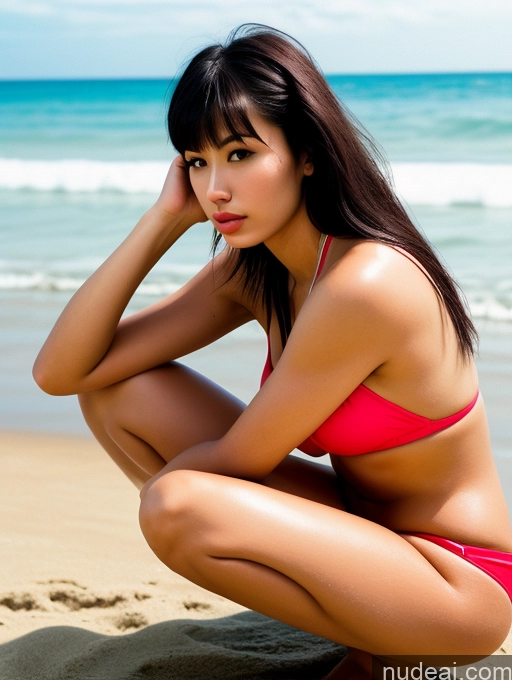 related ai porn images free for Detailed Film Photo Japanese Bangs Pouting Lips 18 Busty Skinny Fairer Skin Black Hair Bikini Beach Volleyball Beach Side View Squatting