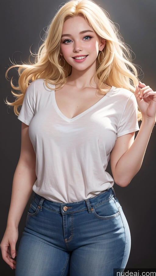 ai nude image of blonde woman in white shirt and jeans posing for a picture pics of 18 Happy Slicked Blonde Fat Jeans