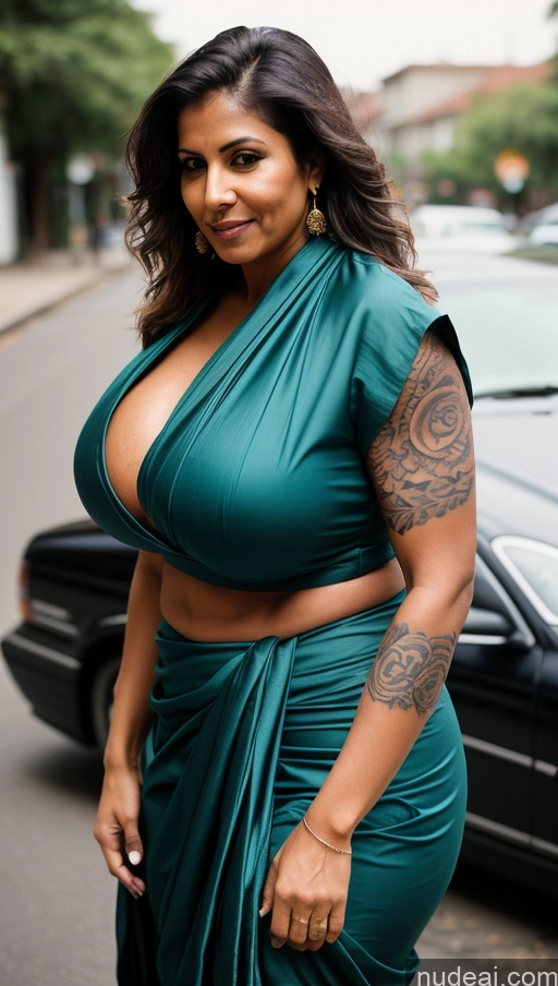 ai nude image of araffe woman in a green dress posing for a picture pics of Milf Huge Boobs Beautiful Muscular Big Ass Thick Big Hips Tall Dark Skin Latina Film Photo Cleavage Tattoos Street Messy Blouse Sari Front View