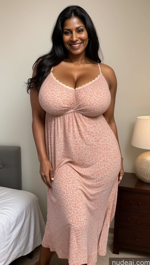 ai nude image of pregnant woman in a pink dress posing in a bedroom pics of Huge Boobs Beautiful Muscular Big Ass Abs Big Hips Long Legs Tall Dark Skin Illustration Bedroom Close-up View Nightgown Cleavage Happy Long Hair T-pose 60s Indian Milf Tattoos Black Hair