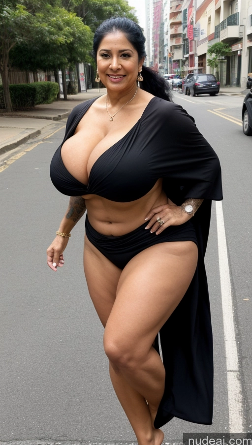 ai nude image of araffe woman in a black dress and a black cape posing for a picture pics of Milf Busty Huge Boobs Beautiful Tattoos Muscular Big Ass Thick Big Hips Tall Dark Skin Ponytail Latina Soft Anime Street Close-up View Cleavage Black Hair 80s Abs Jumping Sari