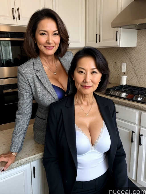 ai nude image of there are two women standing in a kitchen together pics of Milf Two Perfect Boobs Beautiful Perfect Body 70s Bobcut Chinese Kitchen Bra Jacket Professor Stylish Suit Cleavage Detailed Sexy Face