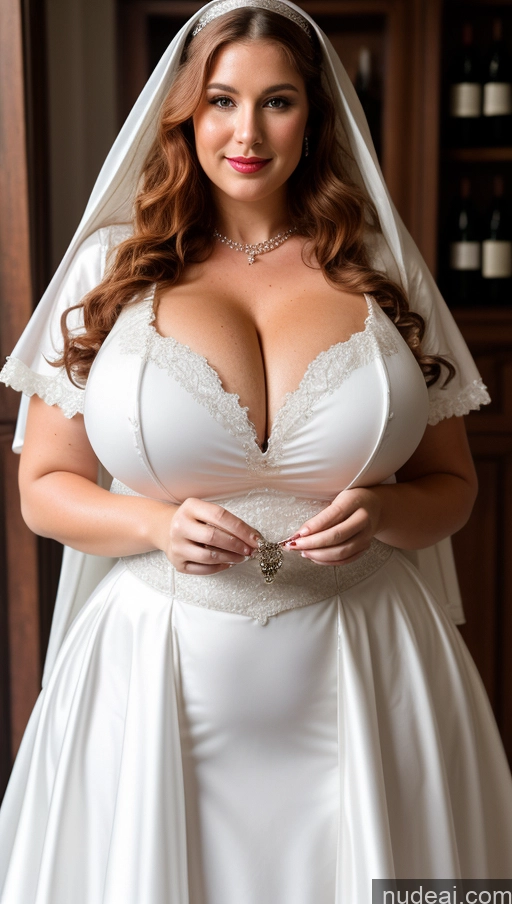 ai nude image of arafed woman in a wedding dress posing for a picture pics of Busty Huge Boobs Perfect Boobs Beautiful Big Ass Thick Big Hips Perfect Body Oiled Body Fairer Skin Wedding Victorian Irish Curly Hair Cleavage Jewelry Wine Nun Traditional Lipstick