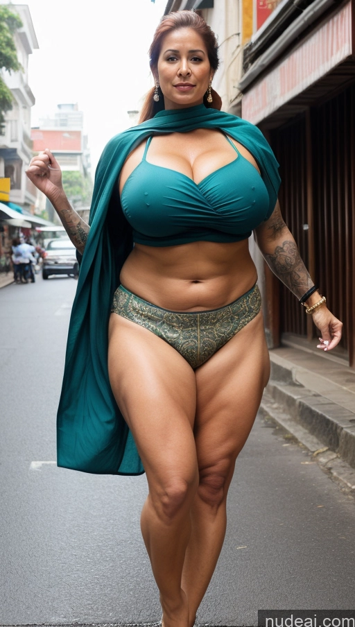 ai nude image of araffe woman in a bikini and cape walking down a street pics of Milf Huge Boobs Beautiful Tattoos Muscular Big Ass Abs Thick Big Hips Tall 60s Ginger Ponytail Thai Jumping Sari Cleavage Sexy Face Street Close-up View