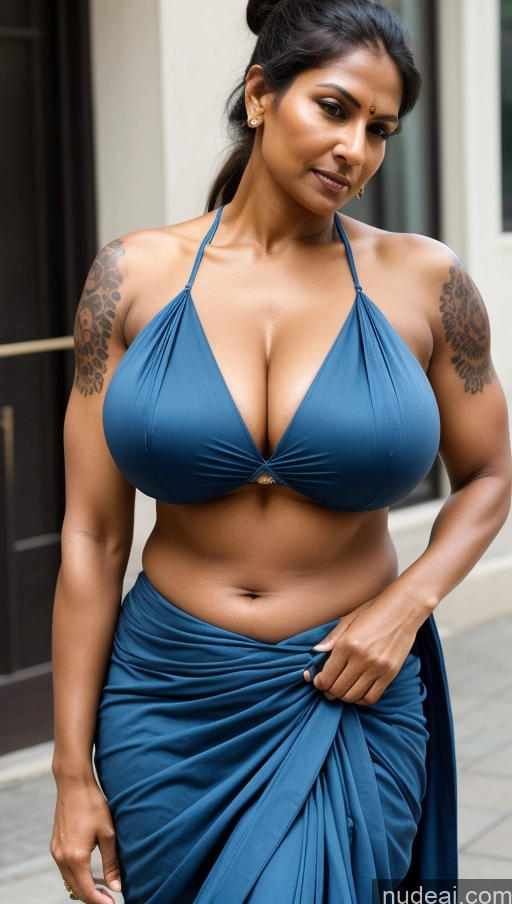 ai nude image of arafed woman in a blue bikini top and a blue sarong pics of Milf Huge Boobs Beautiful Tattoos Big Ass Thick Big Hips Tall 60s T-pose Sari Cleavage Sexy Face Muscular Ginger Skin Detail (beta) Dark Skin Indian Street Ponytail Abs Close-up View