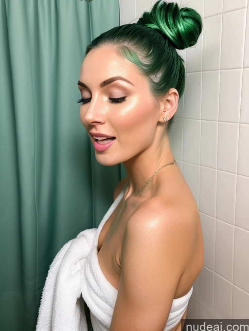 related ai porn images free for Miss Universe Model One Fairer Skin 20s Orgasm Green Hair French Detailed Bathroom Hair Bun Towel