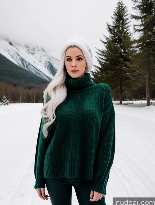 related ai porn images free for Miss Universe Model One Fairer Skin 20s Green Hair French Detailed Snow Long Hair Sweater