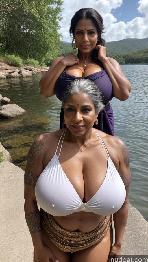 ai nude image of arafed woman in a bikini posing with a woman in a bikini pics of Milf Busty Huge Boobs Beautiful Tattoos Muscular Big Ass Abs Thick Big Hips Tall Dark Skin 60s Ponytail Latina Skin Detail (beta) Lake Front View T-pose Blouse Sari Cleavage White Hair