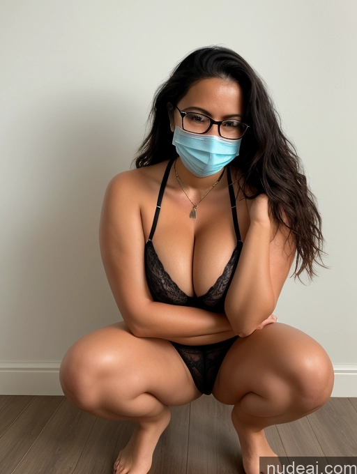 related ai porn images free for Woman One Thick Chubby Short Pubic Hair Tanned Skin 30s Black Hair Long Hair Choker Face Mask Partially Nude Simple Squatting Glasses Busty Front View